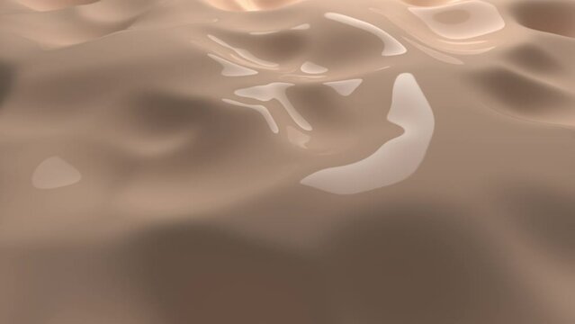 Nude foundation liquid material waves background. Skin color abstract smooth shiny texture for cosmetics commercial. Macro surface shot. Cocoa drink
