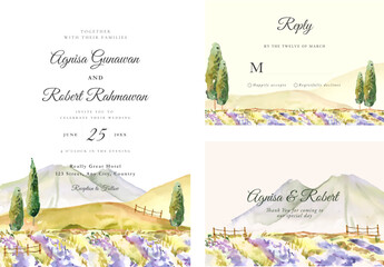 Wedding Invitation set with watercolor tuscany hills of italy - 527796303