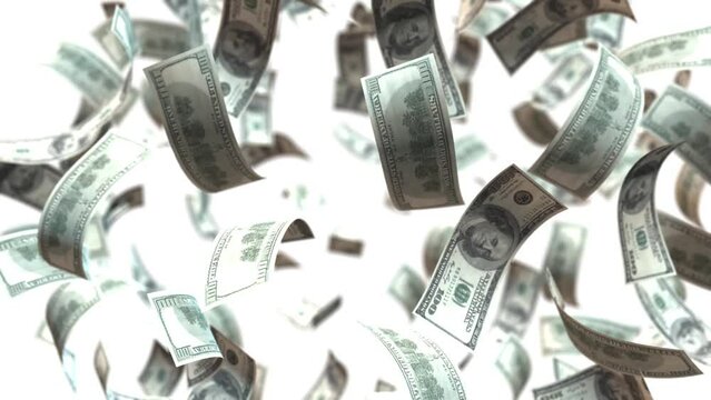 dollars bill swirling - 3D animation on white background