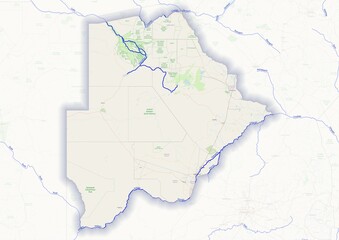 Botswana physical map with important rivers the capital and big cities - obrazy, fototapety, plakaty