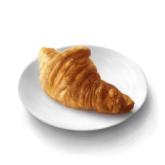 Isolated illustration on an empty background of a butter croissant on a plate. Digital painting