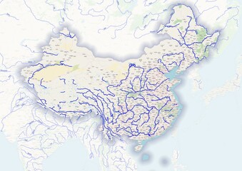 China physical map with important rivers the capital and big cities