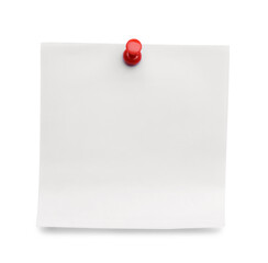 Blank note pinned on white background, top view