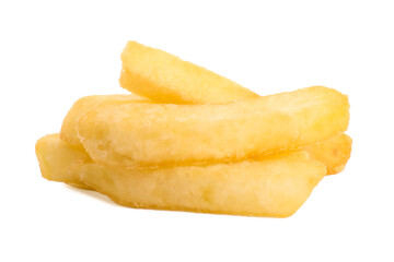 Delicious fresh french fries on white background