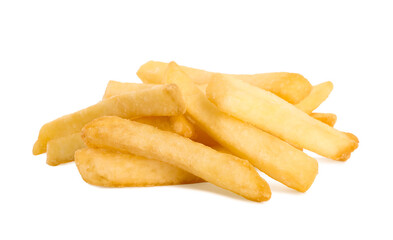 Delicious fresh french fries on white background