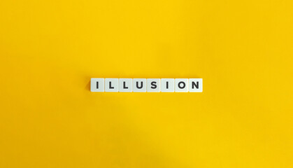 Illusion Word on Block Letter Tiles on Yellow Background. Minimal Aesthetics.