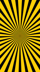 Vertical black sunburst, pop art style, yellow background. Vector illustration. Asset for retro starburst, comic books, overlay, montage, collage, advertisement or social media banner. Sale concept.