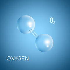 Two molecules of Oxygen on blue background, illustration