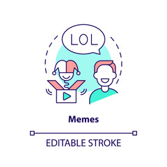 Meme concept icon. Video and static jokes. Funny content. Social media trend abstract idea thin line illustration. Isolated outline drawing. Editable stroke. Arial, Myriad Pro-Bold fonts used