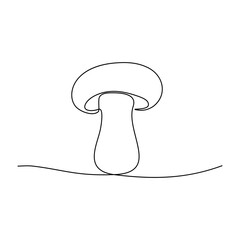 Continuous one line drawing of mushroom. Vector illustration