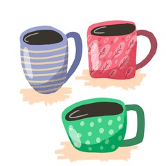 colorful unusual cups set cartoon illustration