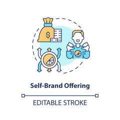 Self brand offering concept icon. Launch sustainable startup. Creator business model abstract idea thin line illustration. Isolated outline drawing. Editable stroke. Arial, Myriad Pro-Bold fonts used