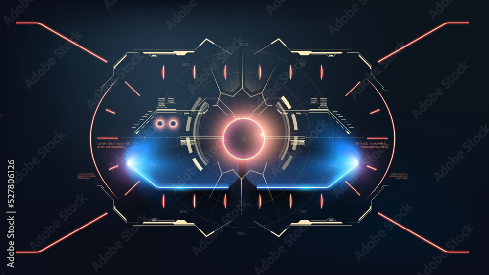 Fototapete hud sight control interface, futuristic sci-fi game user interface. projection or hologram, a templa