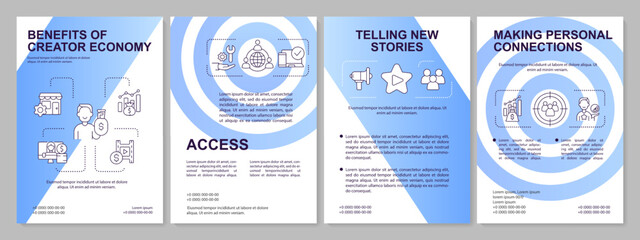 Benefits of creator economy blue gradient template. Marketing. Leaflet design with linear icons. 4 vector layouts for presentation, annual reports. Arial-Black, Myriad Pro-Regular fonts used