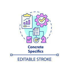 Concrete specifics concept icon. Strategy details. Key element of business plan abstract idea thin line illustration. Isolated outline drawing. Editable stroke. Arial, Myriad Pro-Bold fonts used