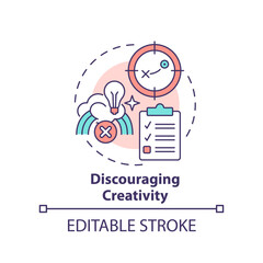 Discouraging creativity concept icon. Disadvantage of business planning abstract idea thin line illustration. Isolated outline drawing. Editable stroke. Arial, Myriad Pro-Bold fonts used