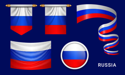 Various Russia flags set isolated