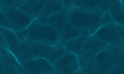 Vector wave net of squares. Wavy grid distortion. 3D illustration of mesh grid futuristic background. Blueprint style technology background.