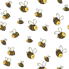 Ornament mit Bienen für Tapete oder Packpapier. Nahtloses Motive. Vintage-Muster. Bunter Rapport. Farbenfroh. Verspielt. Tiermotiv © Verena