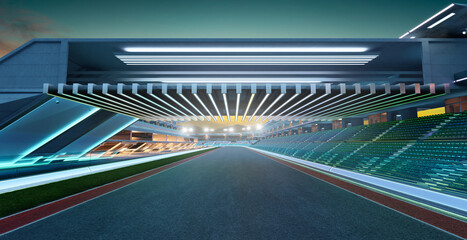  3d rendering racing concept of evening scene futuristic racetrack