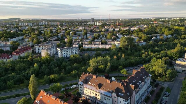 Sosnowiec. Aerial View of City Center of Sosnowiec. The largest city in the Dabrowa Basin. Upper Silesia. Poland. Europe. 