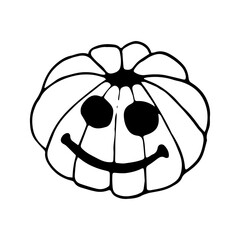 Hand drawn doodle halloween pumpkin. Vector cute and funny jack o lantern. Outline.
