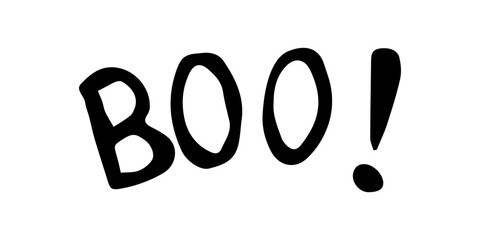 Hand drawn vector lettering boo. Halloween black color text typography design. Wandwritten word boo. Outline.