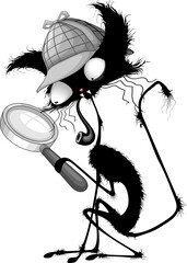 Katze Sherlock Holmes Parodie mit Lupe und Tabakpfeife Lustiger Charakter - Illustration isoliert auf transparentem Hintergrund