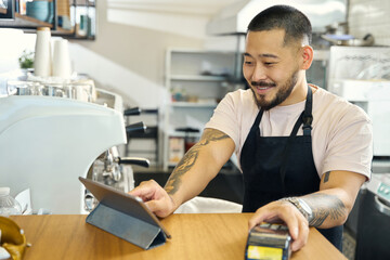 Modern coffee place having contactless ways of payment available