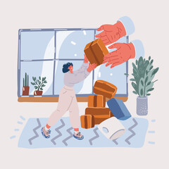 Vector illustration of Young woman reciving order at home