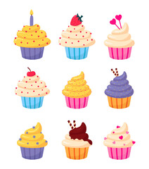 set of cute and beautiful vector cupcakes. 
