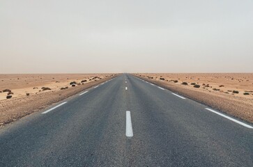 Fototapeta na wymiar Route dans le désert tunisien