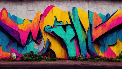Fotobehang Graffiti Kleurrijke graffiti op stedelijke muur als achtergrondtextuurontwerp