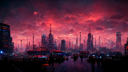 Naklejka premium Dark futuristic cyberpunk city as metaverse concept