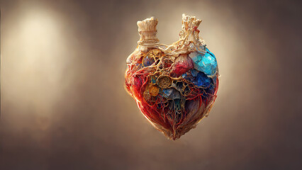 Human heart anatomy illustration design with copyspace
