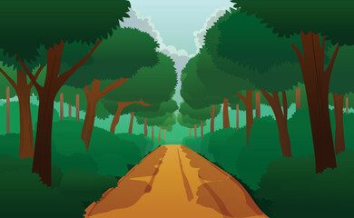 landscape in forest with a dirt road vector