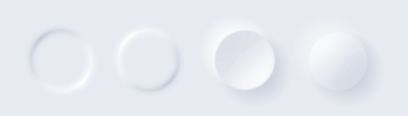 Neumorphism round buttons set. Creative elements for minimal UI design. Vector illustration.