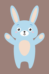Cute flat rabbit isolated on brown background