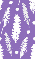 Fototapeta na wymiar Lavender flowers purple seamless pattern. Vector illustration. Modern vintage textile in abstract style.
