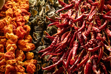 Dried Peppers And Aubergines Sold  In The Market, Turkish Cuisine