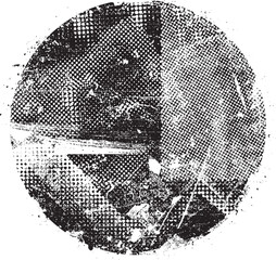 Glitch distorted geometric shape . Noise destroyed logo . Trendy defect error shapes . Glitched frame .Grunge textured . Distressed effect .Vector shapes with a halftone dots screen print texture.
