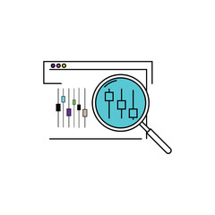 Magnifier and website with equalizer sign. Search settings illustration eps