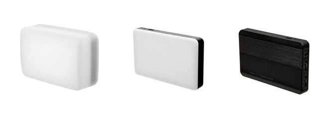 A small portable modern LED lamp with the ability to change the color of light using filters. Isolate on a white back.