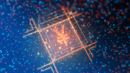 Yen sign, yuan symbol in digital background environment