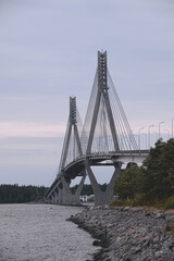 view of the bridge on a river in the early morning