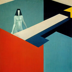 Art in the style of Suprematism. A woman in a swimming pool.  - 527820927