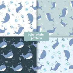 Seamless children's sea whale pattern. Vector illustration