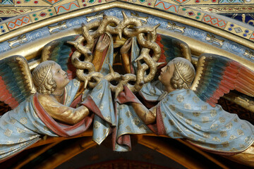 Holy Chapel. Paris. Underside of the arch supporting the relics gallery, decorated with two angels...