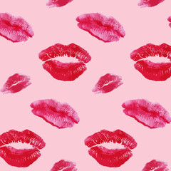 set of lips pattern romance pink bright - obrazy, fototapety, plakaty