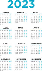 Calendario 2023 español. Semana comienza el lunes	